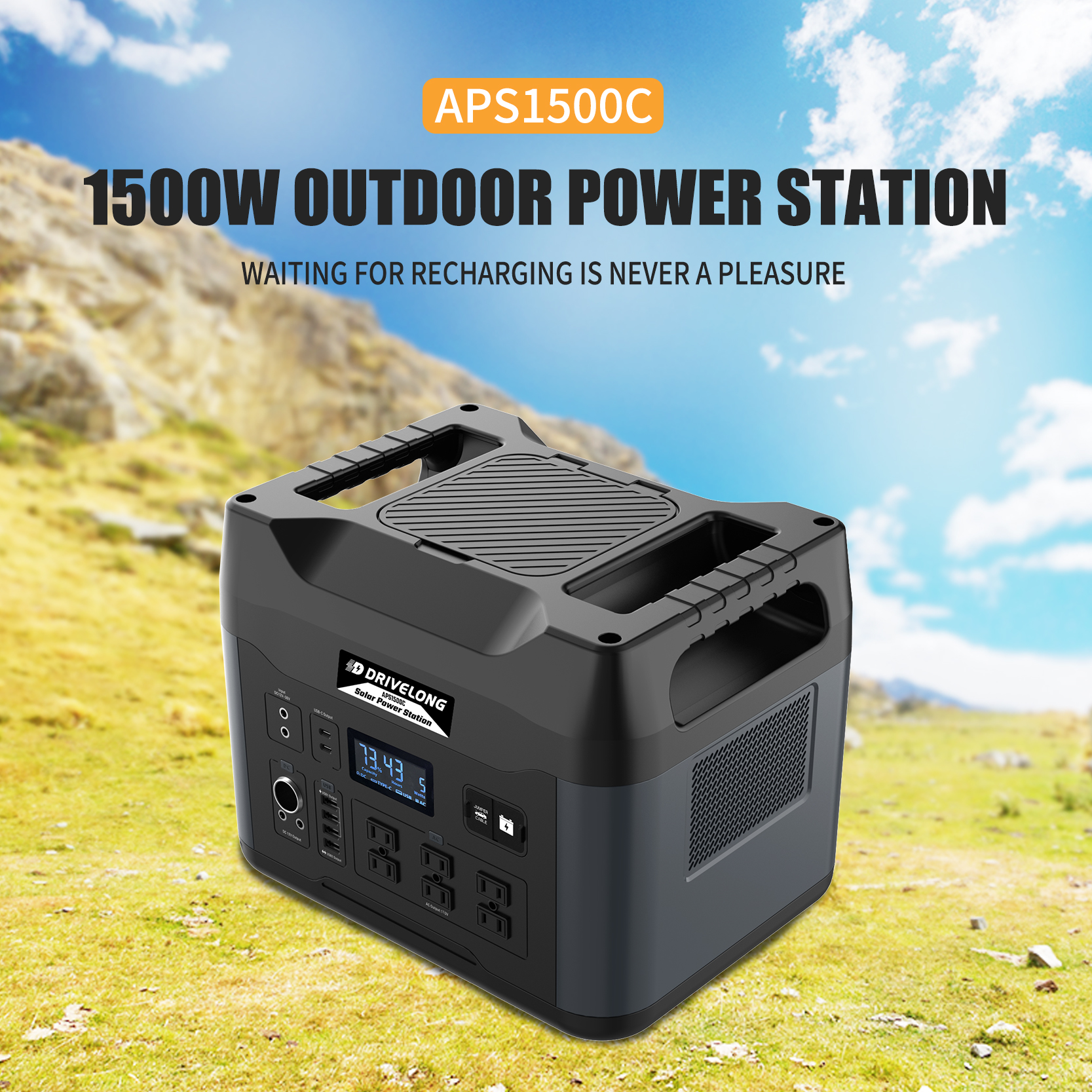Backup Battery Pack 1500W Fast Charging Portable Solar AC Power Bank Station